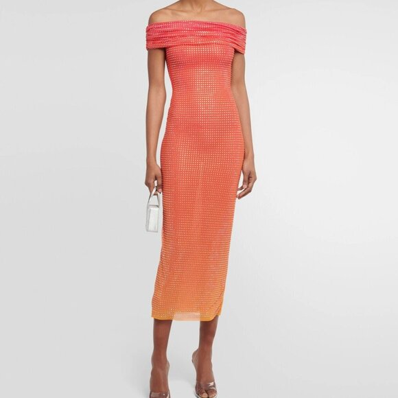 Self-Portrait Red and Orange Off-Shoulder Midi Dress - Picture 1 of 10